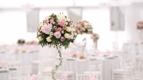 Elegant Wedding Venue Decoration with Flower Arrangements