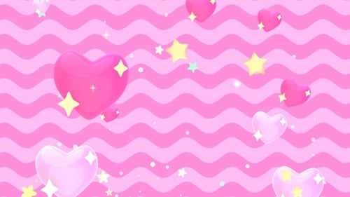 Cute Decorative Pink Hearts and Stars Looping Animation