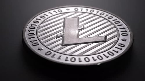 Silver Cryptocurrency Coin in Close Up Shot