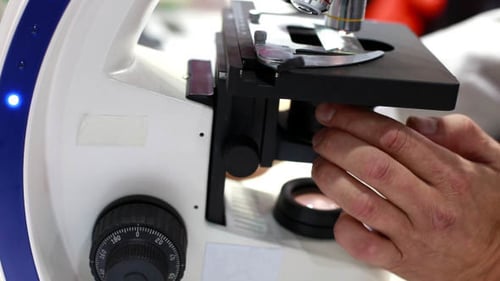 Close-up of Person Using Microscope for Scientific Study