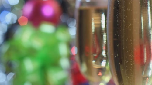 Bubbling Champagne Flutes with Christmas Ornaments
