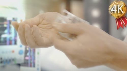 Weibliche Hände nehmen ein paar Kapseln Pillen