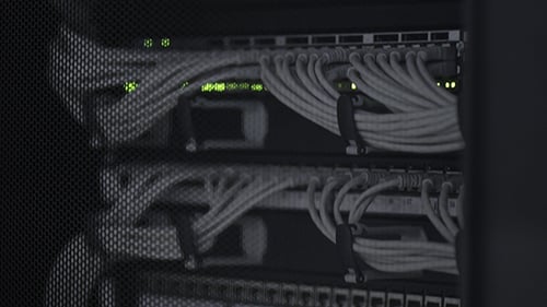 Modern Server Racks and Network Cables in Data Center