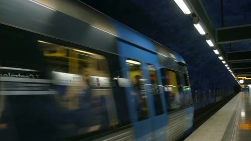 Train Of Stockholm Metro Arriving To The Station