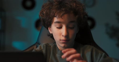 Teenager Studying, Home, Dark Room