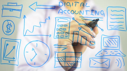 Hand Drawing Business and Technology Icons on Glass