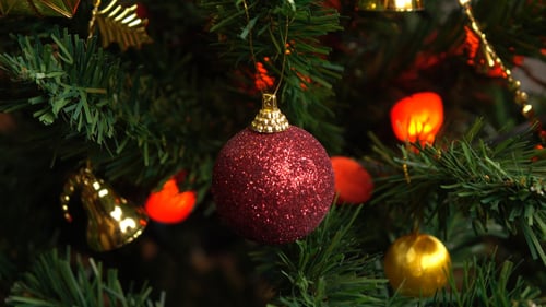Close Up of Decorated Christmas Tree with Ornaments