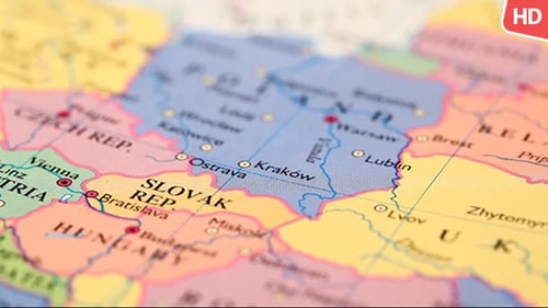 Colorful European Political Map Close Up Focus Shift