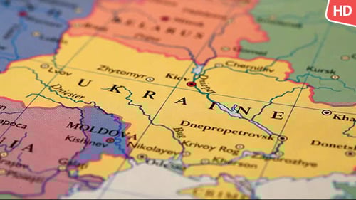 Close Up of World Map of Ukraine