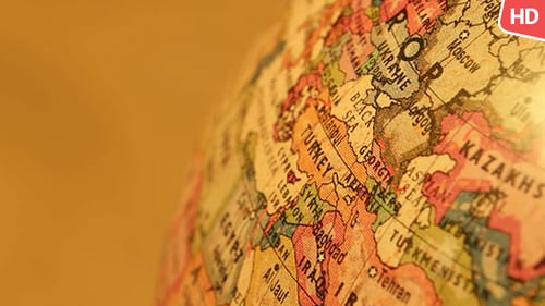 Close-up of Antique Globe Rotating to China