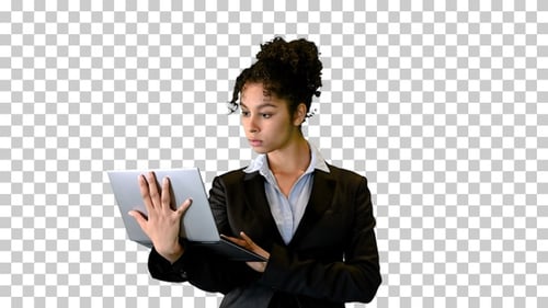 Young african woman formally dressed standing, Alpha Channel