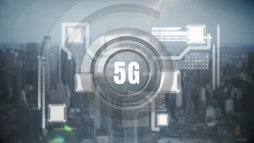 Futuristic 5G Network Digital Interface Data Processing Animation