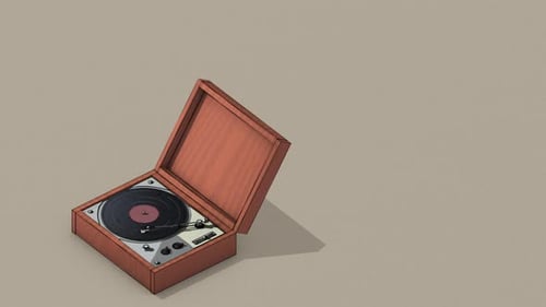 Tocadiscos de vinilo de estilo retro con notas musicales que salen volando.