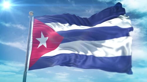 Realistic Cuban Flag Waving Against Bright Blue Sky