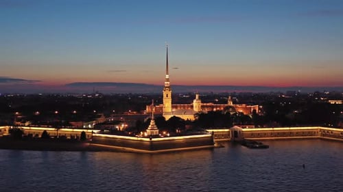 Aerial Night View of Peter and Paul Fortress