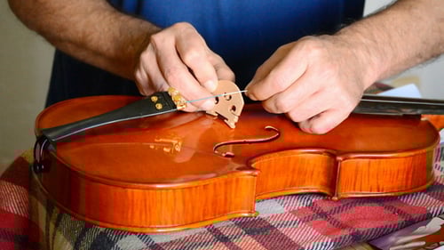 Luthier trabajando en el lugar de trabajo