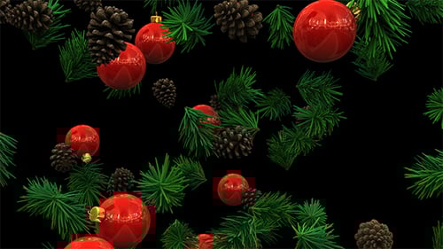 Falling Christmas Ornaments and Pine Cones Background Loop