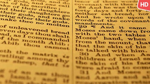 Close-up of Golden Old Holy Bible Text