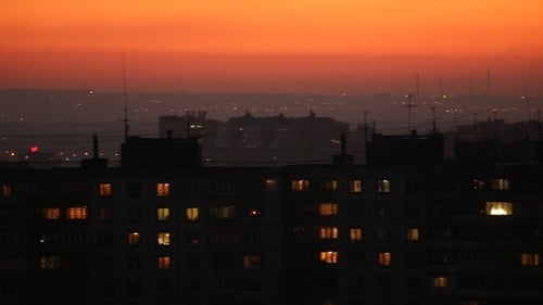 City Skyline After Sunset, Horizontal Panorama
