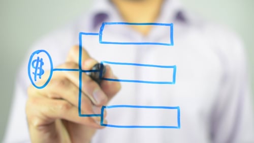 Hand Drawing Economic Flow Chart on Glass Screen