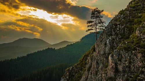 Time Lapse. Amazing Landscape in Mountains. Mountains in the Fog
