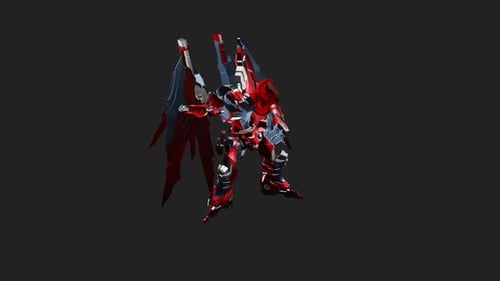 3D Futuristic Red Mecha Robot Rotating Action Loop