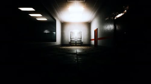 Empty Dark Hospital Laboratory Corridor