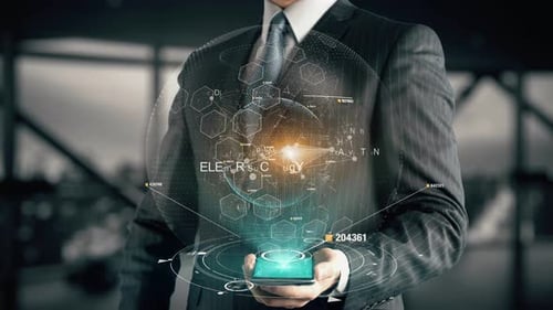 Homme d'affaires avec concept hologramme de crypto-monnaie
