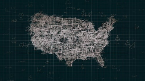 Animated Chalkboard USA Map with Science and Math Graphics