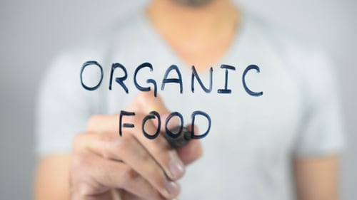 Writing Organic Food with Marker on Clear Surface