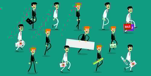 Animated Flat Design Characters Walking with Objects