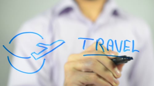 Drawing of Airplane with Blue Marker Writing Travel