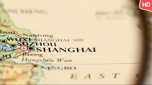 Map of Shanghai China with Magnifying Glass