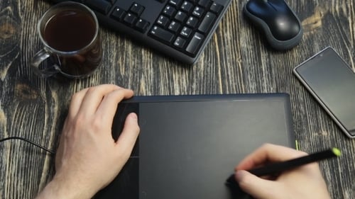 Using Graphics Tablet at Workspace with Coffee