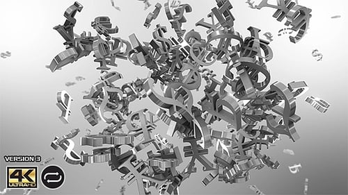 Floating Metallic 3D Currency Symbols Finance Background