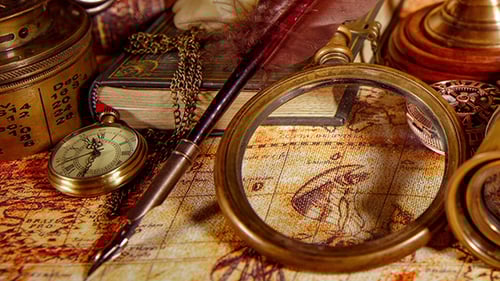 Antique Exploration Still Life With Quill And Map