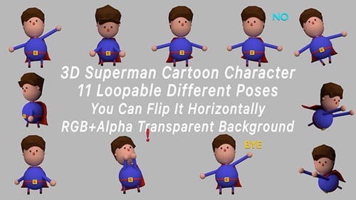 3D Cartoon Superhero Character Animation Pack with Loopable Poses
