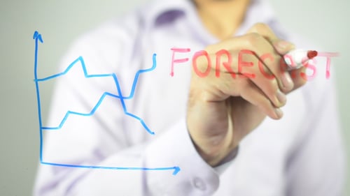 Person Draws Rising Financial Graph and Writes Forecast