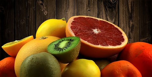 Assorted Fruit Close Up Zooming on Wooden Background