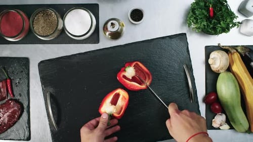 Overhead Food Preparation, Red Bell Pepper