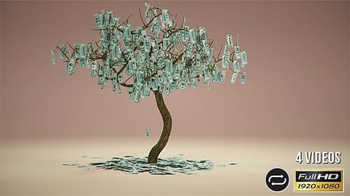 Growing Money Tree with Falling Banknotes for Financial Visuals