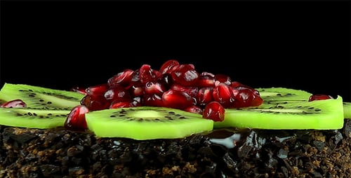 Chocolate Cake with Kiwi and Pomegranate Close Up
