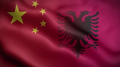 Waving Flags of China and Albania Blended