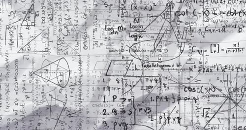 Animated Mathematical Equations and Formulas Sketch on Crumpled Paper