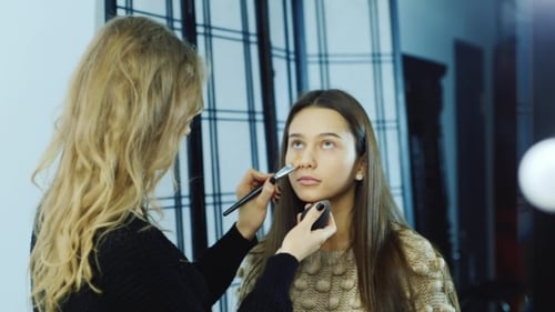 Makeup Artist Applying Makeup to a Model