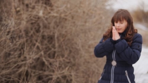 Beautiful Girl Freezing In Winter Park