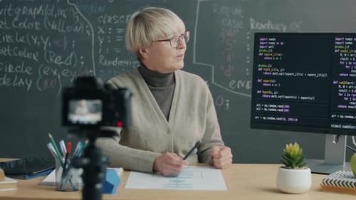 Informationstechnologien Lehrer Video aufnehmen Über Software Sprache Computerbildschirm anzeigen