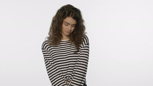 Portrait of Shy Woman on White Background