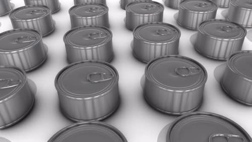 Seamless Loop of Silver Metal Food Cans on White Background