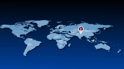 World Map Pinpointing Nepal Location Animation